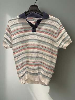 Zara Men's Short Sleeve Striped Knit Polo Sweater Shirt